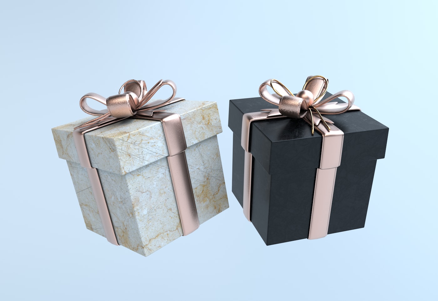 Gift boxes finished in black, white and gold